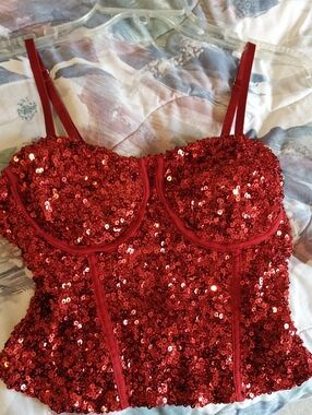 No Boundaries Red Sequin Bustier Top
